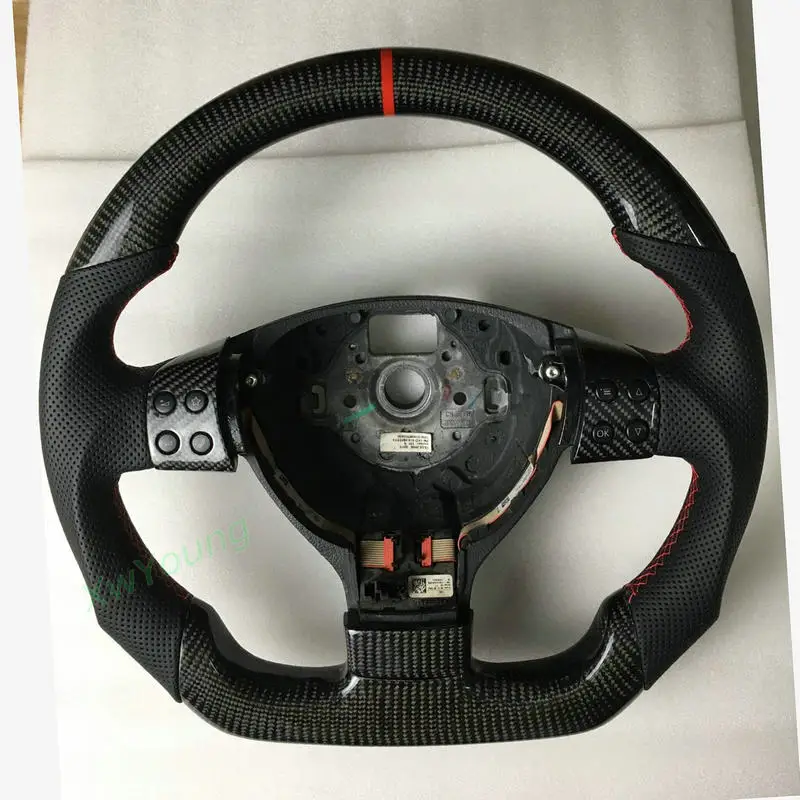 100% Real Carbon Fiber Steering Wheel With Leather For VW Volkswagen Golf 5 Mk5 GTI Passat Maiteng Touran