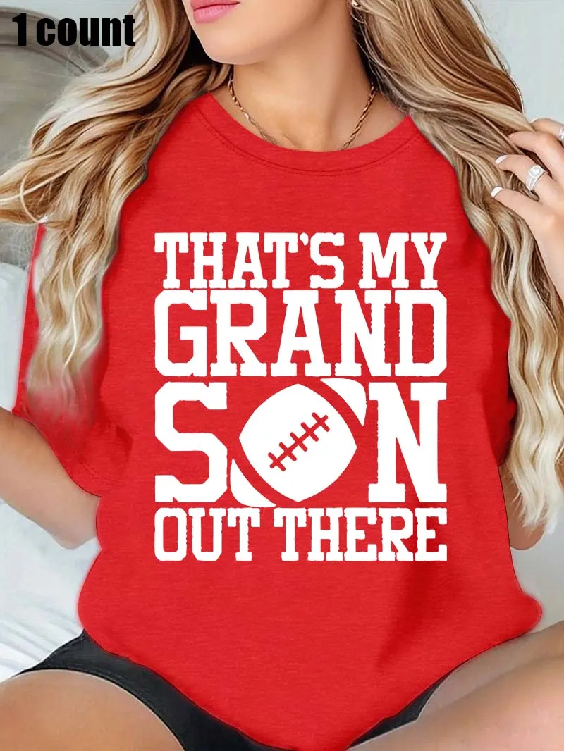 プラスサイズ ホワイト ラウンドネック Tシャツ サッカー - 孫 - テーマプリント: スポーツ - 自慢と家族 - 愛する