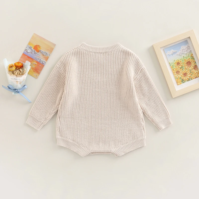 Newborn Baby Girl Boy Autumn Winter Clothes Solid Color Knit Long Sleeve Sweater Rompers Jumpsuit Casual New born Warm Outfits