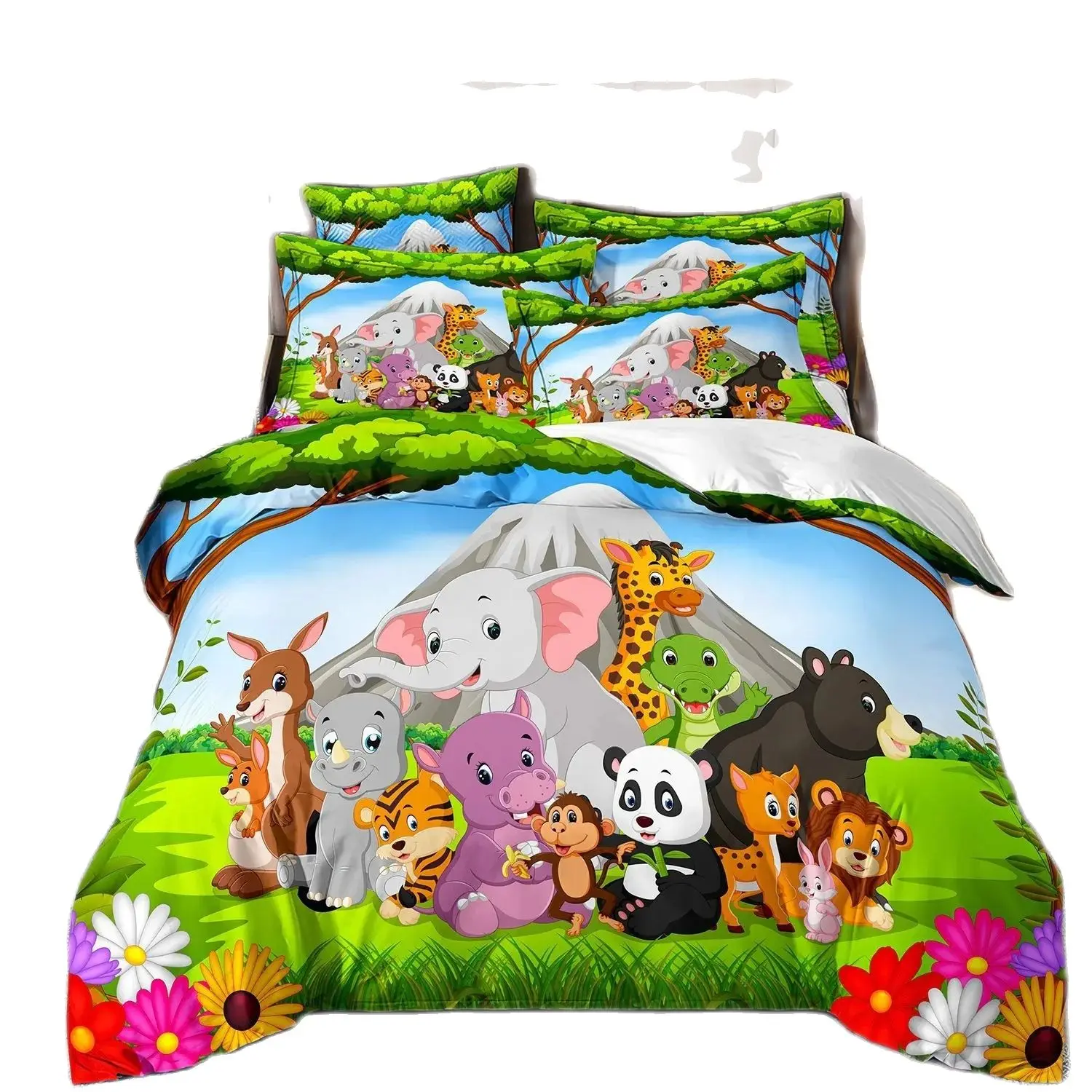 

Cartoon Animal Paradise Bedding Set Cute Elephant Koala Duvet Cover Set 3D Animal World Small Queen King Children's Duvet Cover