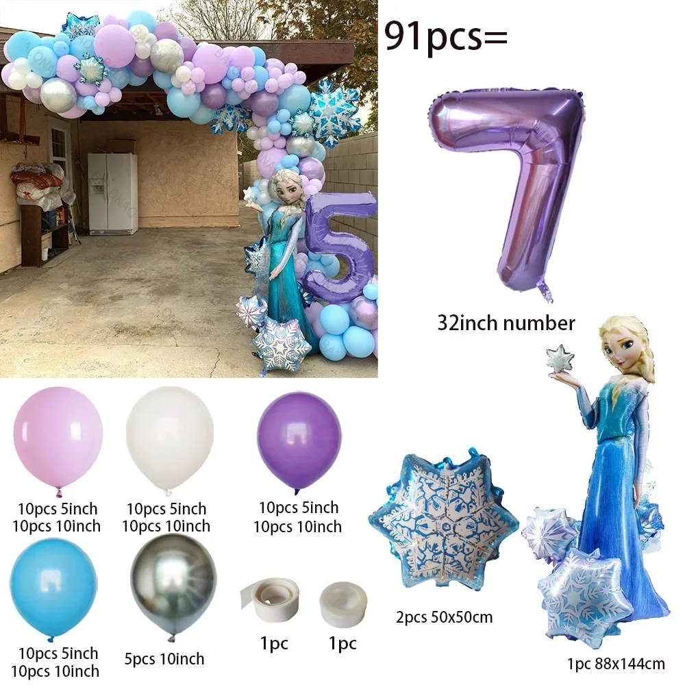 91pcs/set Disney Frozen Theme Elsa Anna Princess Balloon Garland Arch Kit Snowflake Ballon Birthday Baby Shower Decoration