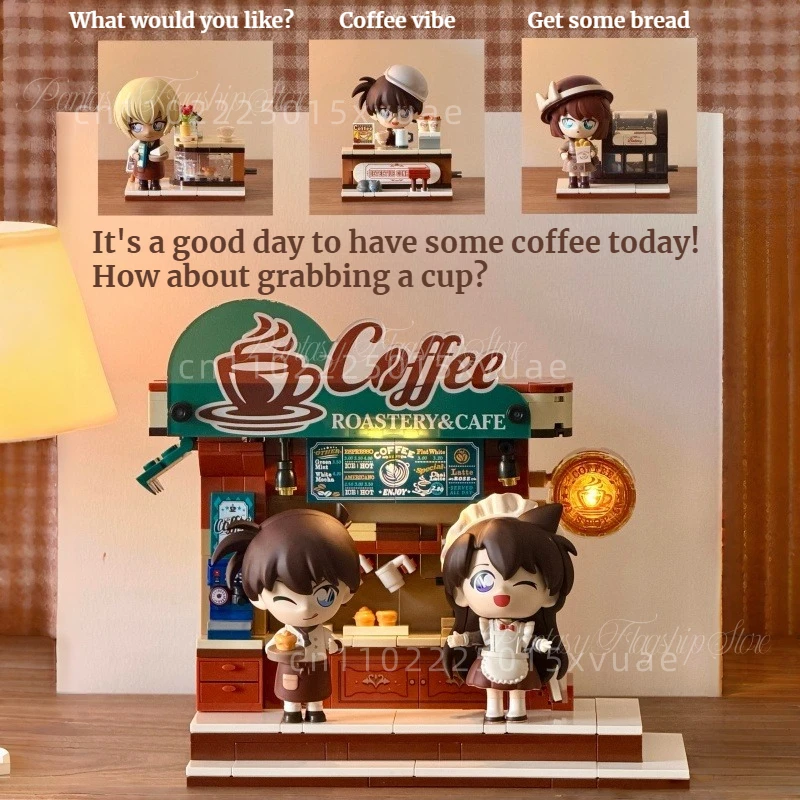 

Keeppley Detective Conan Building Blocks Kudo Shinichi and Mouri Ran Coffee Shop Collection Toy Haibara Ai Models Ornaments Gift