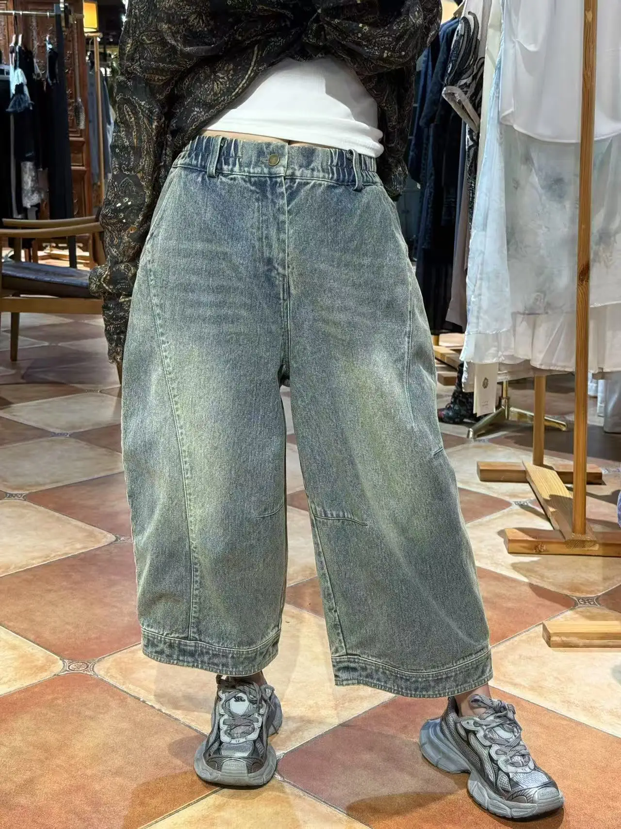 

Waed Vintage 9-Tube Jeans Simple High-ade Casual Cotton Leisure Pants New Autumn Goods Versatile Ladies Straight Leg Trou...