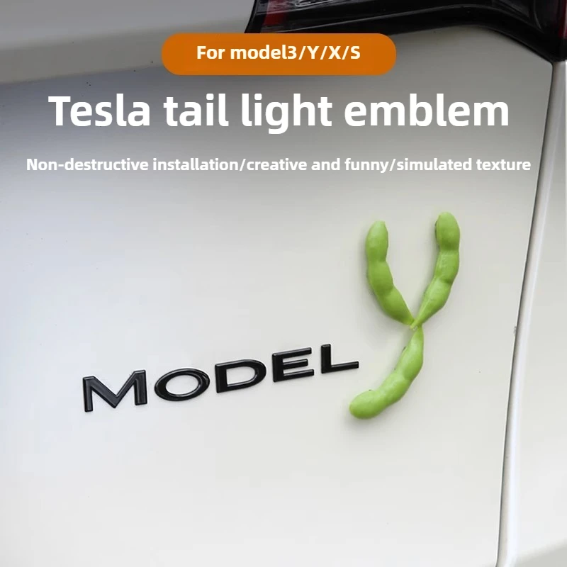 

Creative Edamame Car Sticker For Tesla Model 3/Y/X/S Car Tail Edamame Car Sticker Creative Decorative Tail Label Accessories