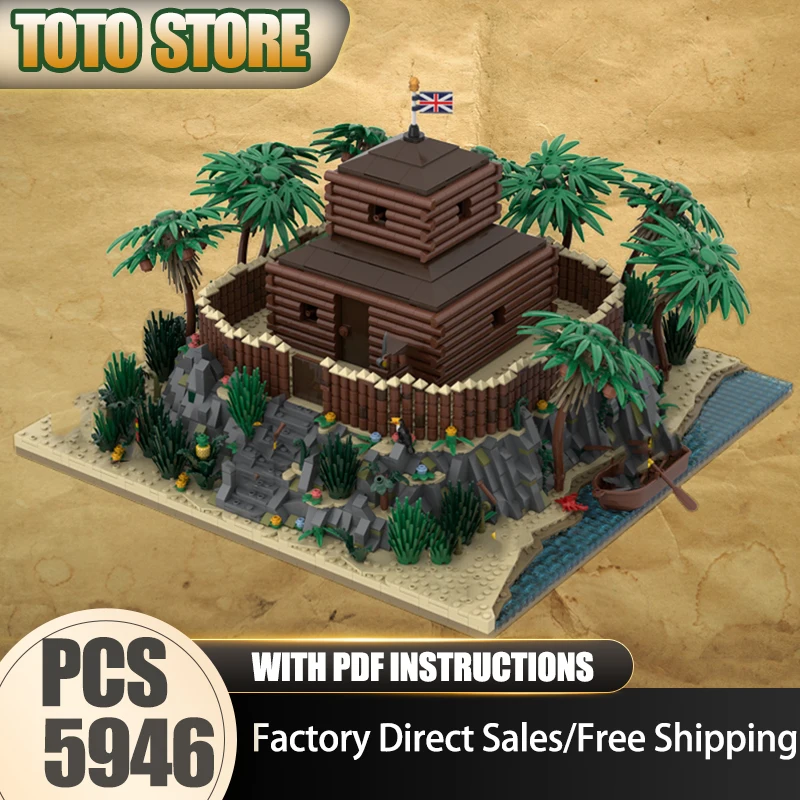 

Модель пиратской крепости Moc, строительные кирпичи, остров сокровищ - технология Stockade, модульный блок, игрушка, сделай сам, сборка, Рождественский подарок