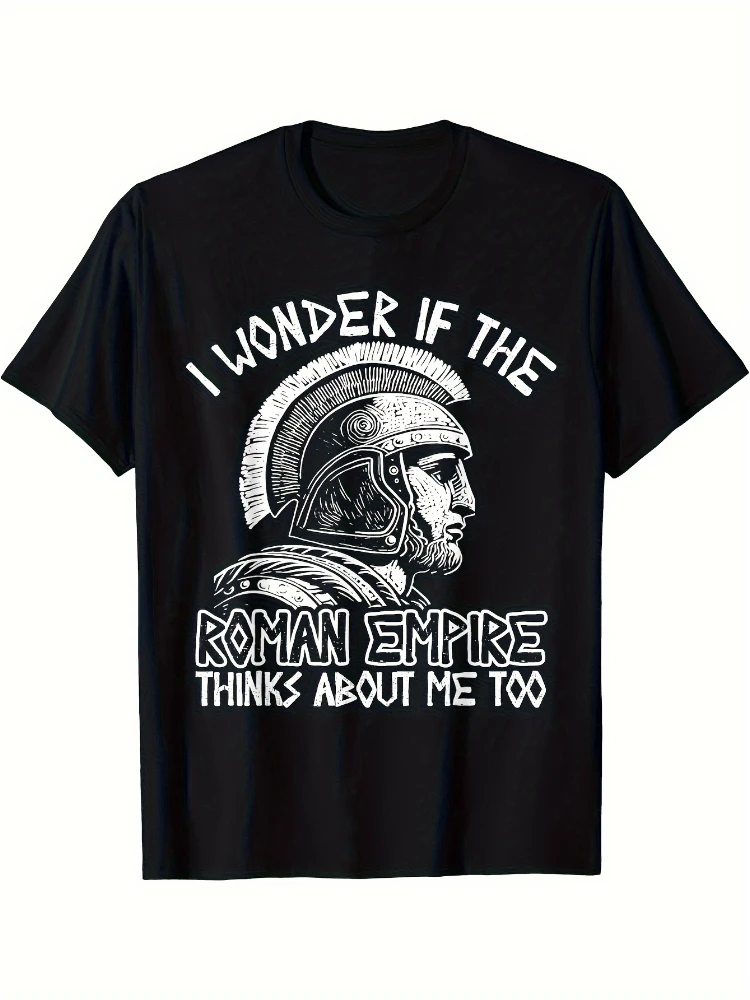 

O-neck cotton short sleeve printed summer casual T-shirt with Roman Empire pattern.