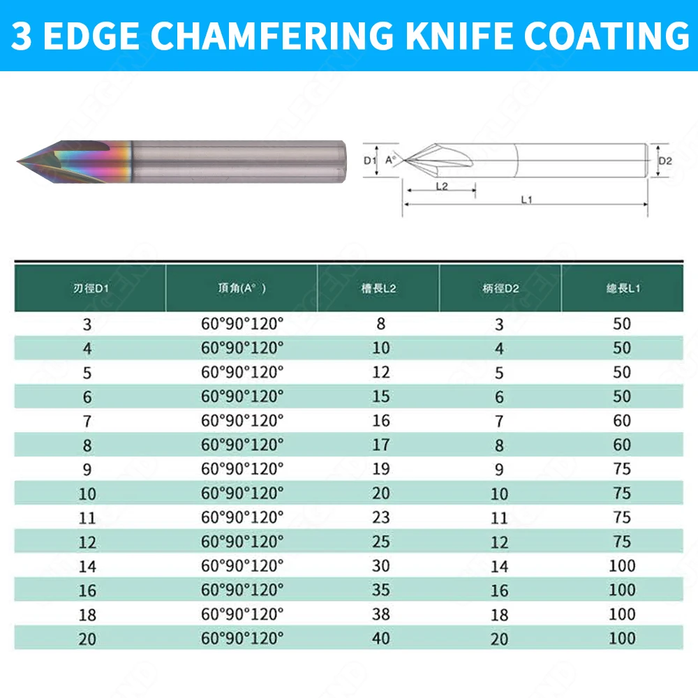 Imagem -02 - Chanfro Fresa 60 90 120 Graus Flautas Carboneto Canto Escareador Chanfrar Moinho Rebarbar Borda Roteador v Hrc58