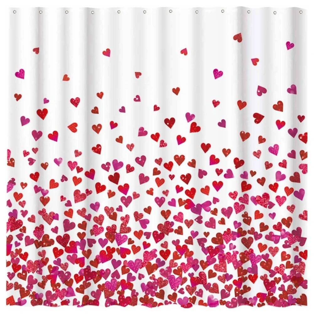 Pink Shower Curtain 71Wx71H Inches Heart Cloth Fabric Waterproof Bathroom Bath Screen Valentines Day Home Decor with 12pcs Hook