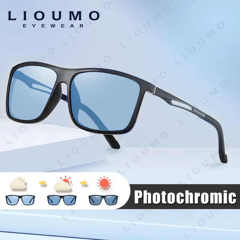 LIOUMO Brand Square Photochromic Polarized Sunglasses Men Women Night Vision Glasses For Driving Trendy Shades Chameleon Eyewear