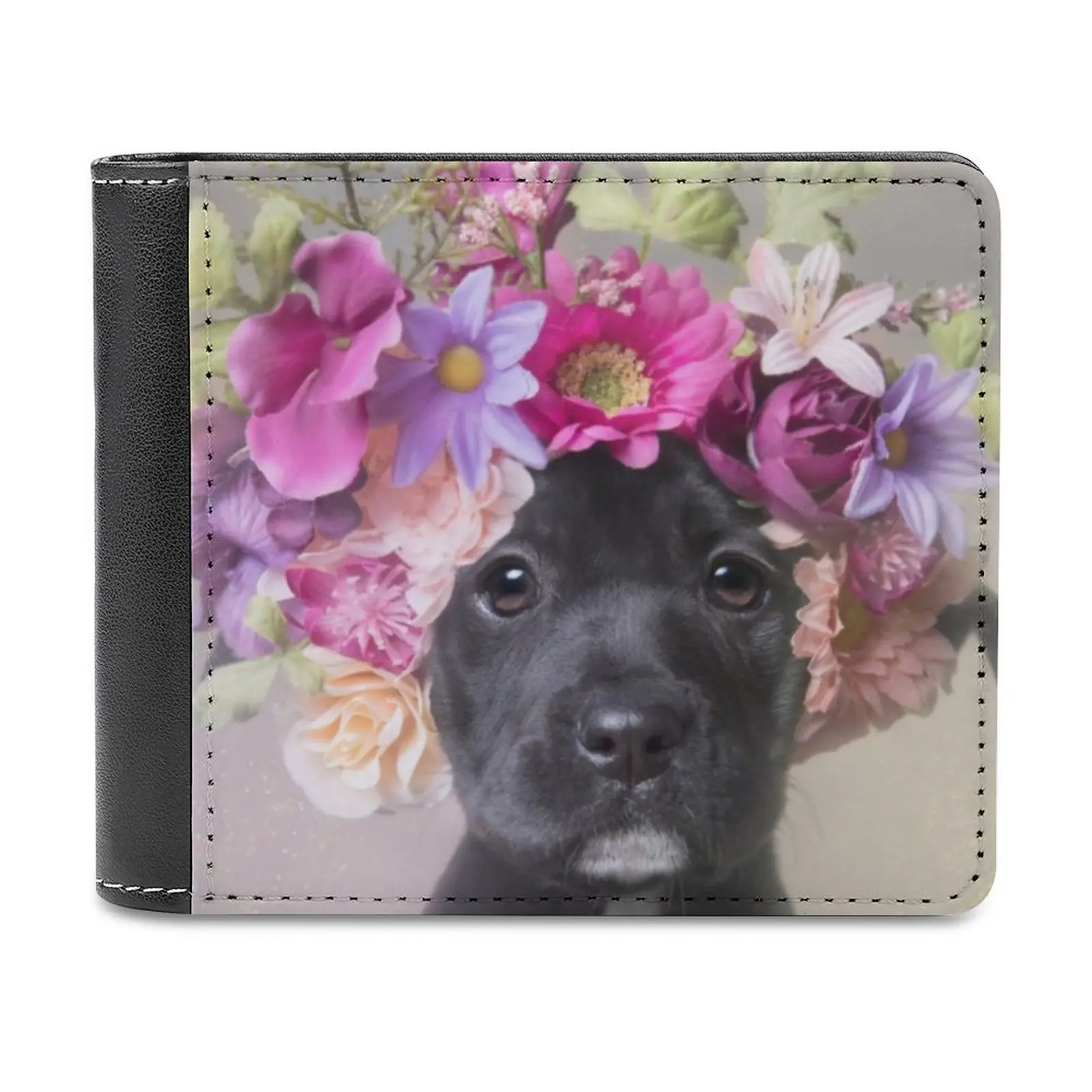 

Мужской кошелек Flower Power Joey из искусственной кожи, короткие мужские кошельки, кошелек для кредитных карт для мужчин, сумка для денег, питбуль, цветы, спасание собак