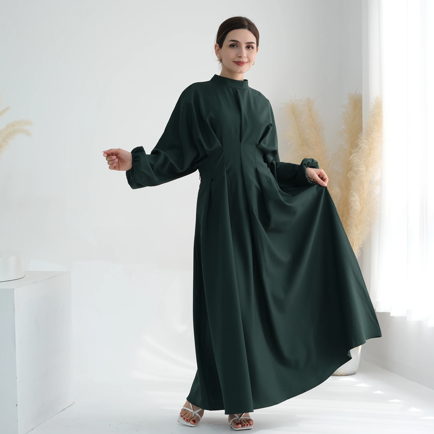 African Dubai Arab Turkey Malay Solid Muslim\'s Women Abaya Elegant Slim Islamic Plus Size Long Dress Elstic Cuff LR728