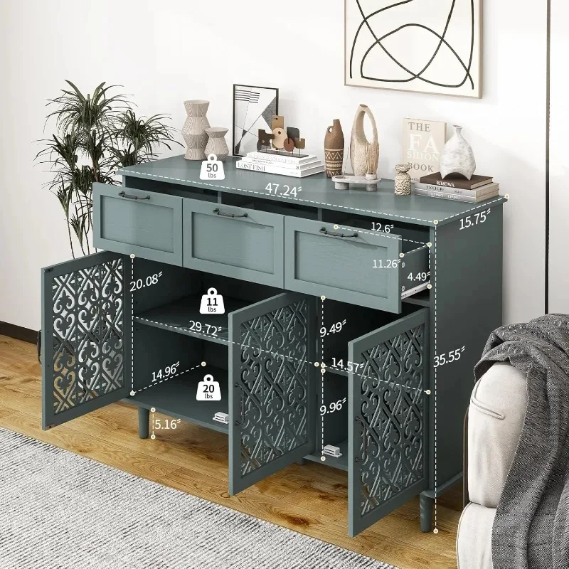 Drawers Buffet Sidard - Accent Cinet with Adjustle Shelv，4 Inch Wide Wood Storage Cinets