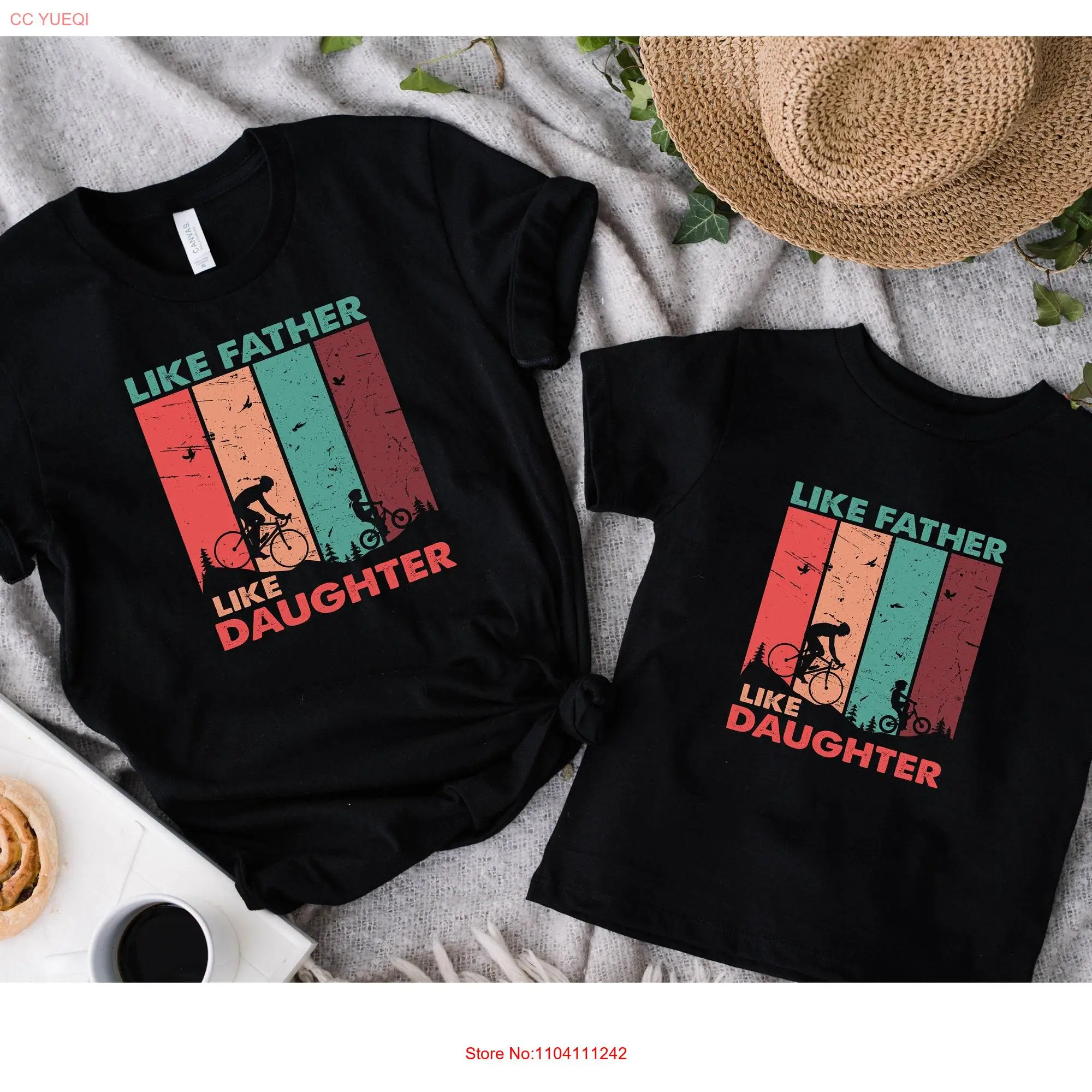 Dad Daughter Matching T Shirt Outfits Cyclist Father's Day from Bicycle for Daddy long or short sleeves