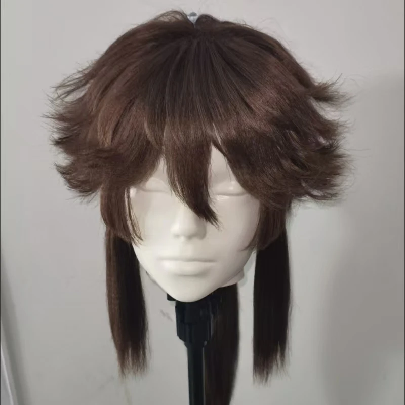 Anime Indra Cosplay Perücke Braune Kurzhaarperücke mit Pferdeschwanz Hitzebeständige Kunstfaser mit Rosennetz Cosplay Perücke für Comic Con
