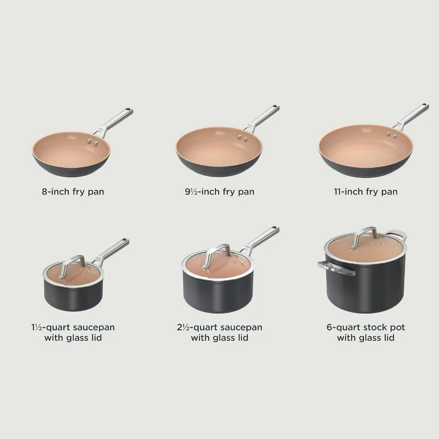 طقم أواني ومقالي غير لاصق |   مجموعة أواني طهي سيراميك ممتازة من توسيع الحياة |   9 قطع غير لاصقة |   PTFE مجاني |   فرن آمن لـ 550 ° ف |   أنا