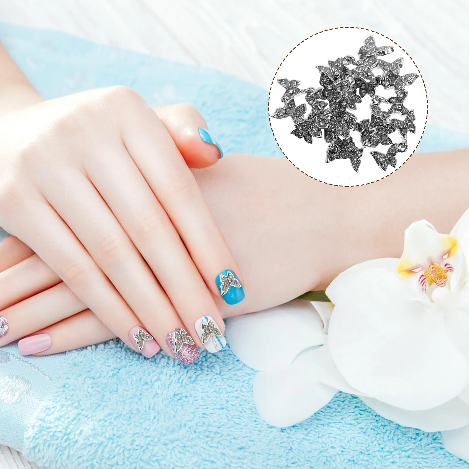 

10Pcs Butterfly Nail Art Rhinestones Gems Decorations for Women Manicure Supplies Fingernails Toenails Party Nail Charms