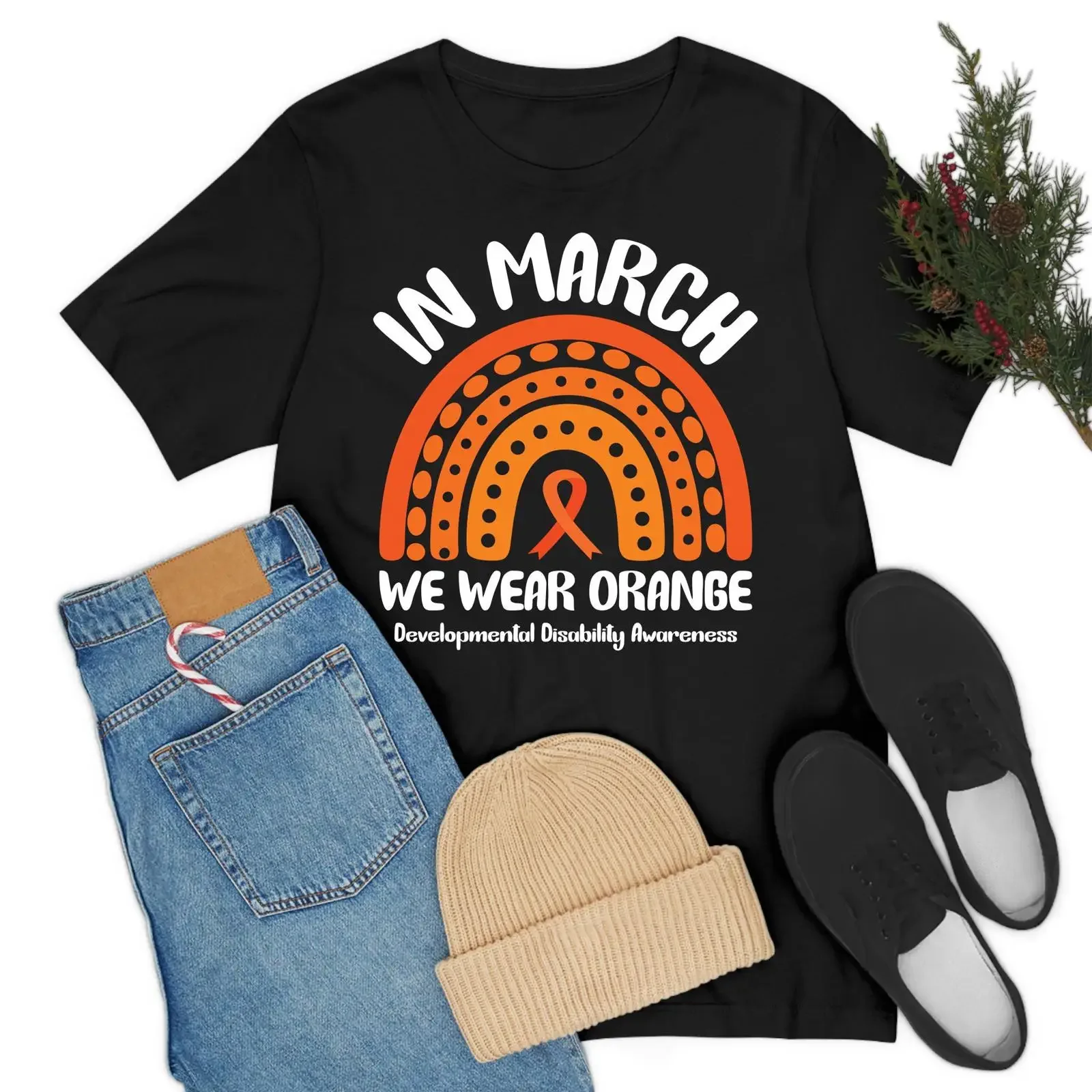 Im März tragen wir ein orangefarbenes T-Shirt zur Aufklärung über Entwicklungsstörungen für Vintage-Stil, gewaschen, atmungsaktiv, stilvoll, Unisex