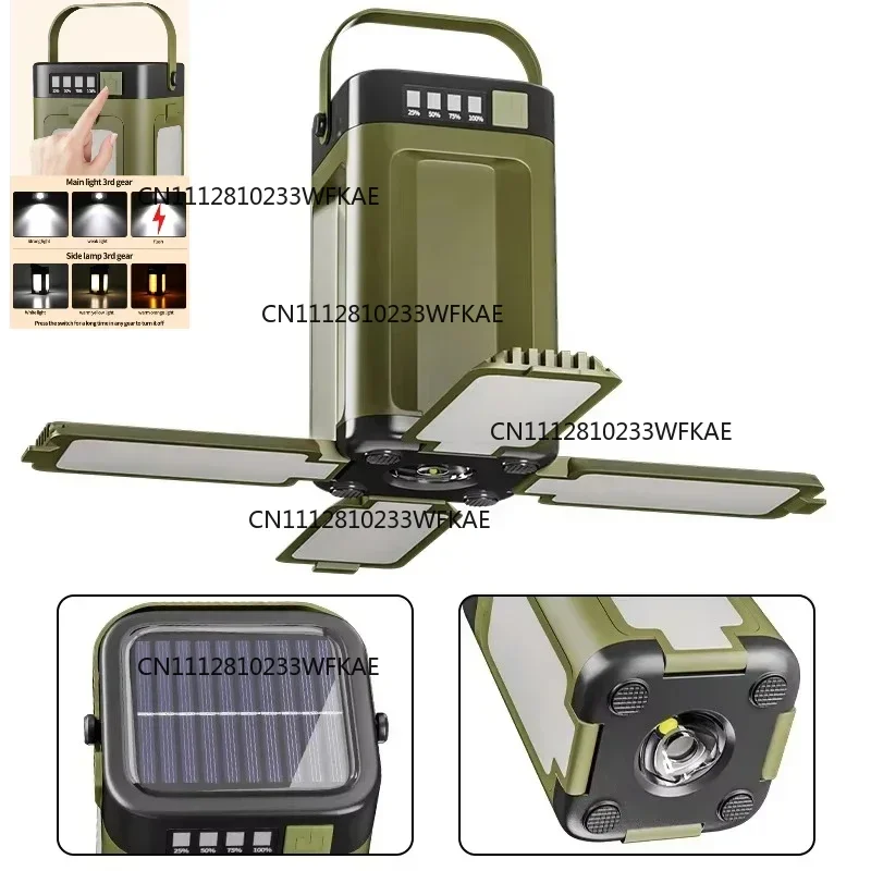 Solar Camping Light，USB/Solar Recharge Portable Lamp with 2000mAh Battery 6 Lighting Modes Outdoor Portable Hanging Tent Light
