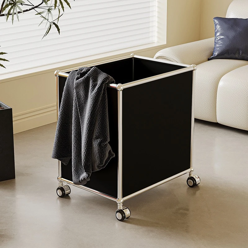 Side cabinet Stainless steel storage basket Modular furniture Movable storage frame with wheels Modern simplicity
