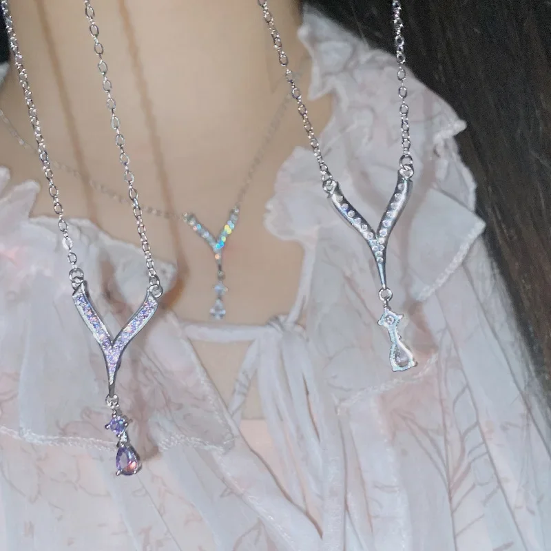 

MDLFES Moissan Diamond Style Japanese Simple Fairy Pendant Women Gold-plated Micro-set Cuic Violet Zirconia Diamonds
