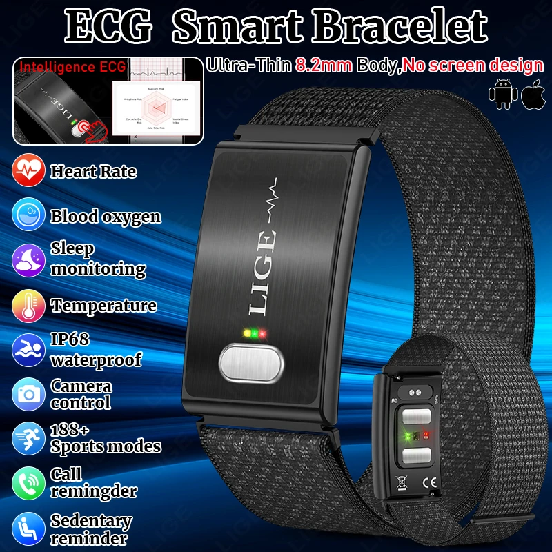 Pulseira Inteligente Esportiva HRV Monitor 2026 Nova Pulseira de Saúde ECG Rastreador Fitness à Prova d'Água Sem Tela Smartwatch para Mulheres e Homen