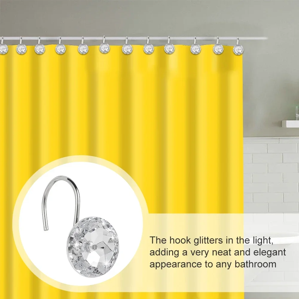 12Pcs Shower Curtain Hooks Rustproof Acrylic Crystal Round Diamond Decorative Rings for Curtain Rods Shower Rods NEW