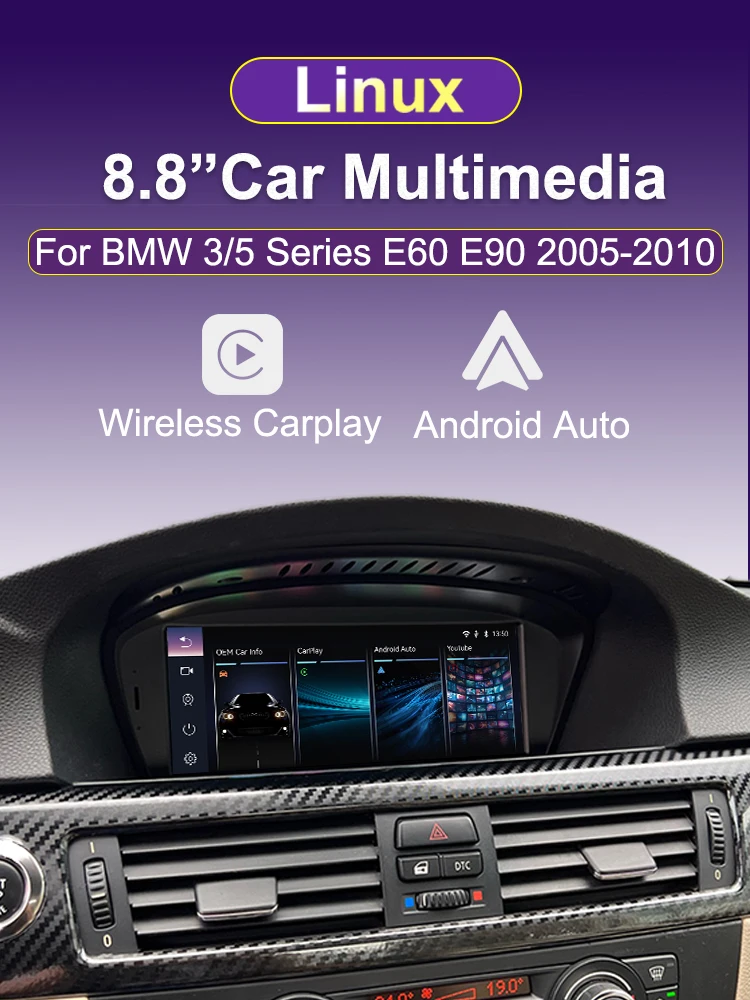 AUTOTOP 8.8" Wireless Carplay Android Auto Car Radio For BMW 3/5 Series E60 E61 E63 E90 E91 CIC CCC Linux Touch Screen YouTobe