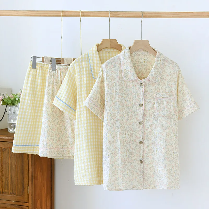 

Корейский стиль, пижамный комплект из чистого хлопка с короткими рукавами и шортами, свободный крой, можно носить на выход.