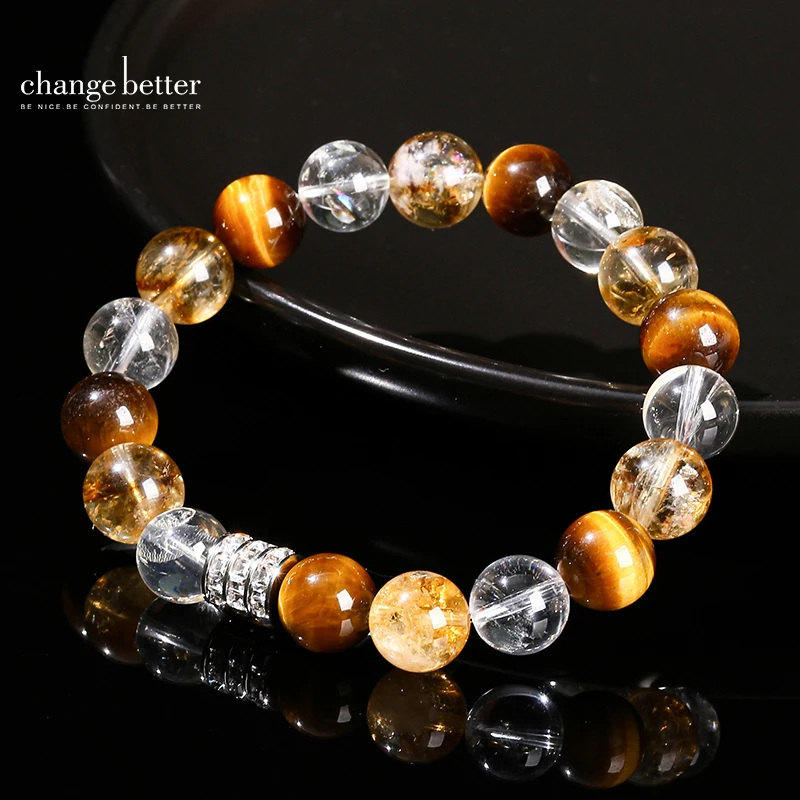 Change Better Natural Yellow Tiger Eye Stone Rock Quartz Golden Quartz Mixed Bracelet Women Men Wealth Lucky Stretch Bangles