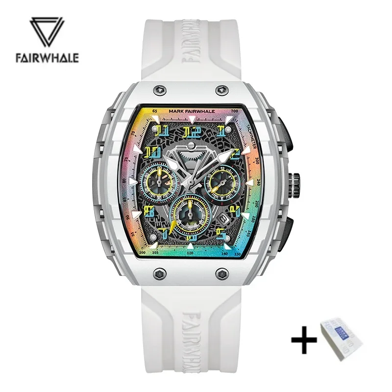 Mark Fairwhale 5001 New Trend Mens Watch Tonneau Dial Chronograph Calendar Luminous Waterproof Quartz Watch for Men Reloj Hombre