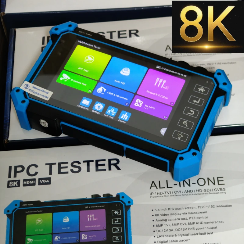 8K IP Camera Tester IPC-5200 Plus 5.4 Inch H.265/H.264 6-in-1 IP/AHD/CVI/TVI/SDI/Analog,HDMI VGA Input,8MP for CCTV Installation