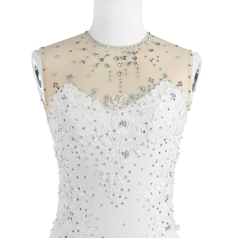 Zagitova Figure Skating Dress For Women Girls Ice Skating White Sleeveless Three-dimensional Flower Lace With Shiny Diamond