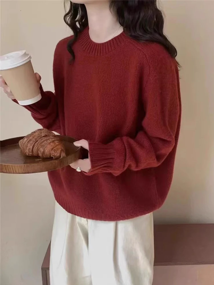 Zoki Retro Sweet Purple Sweaters Women Casual Soft Long Sleeve Knitted Pullovers Japan Lazy Wind Loose Female Simple Vintage Top