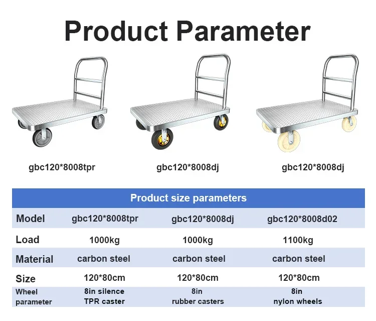 120*80cm 1000kg 2000lb Heavy Duty Warehouse Flatbed Hand Truck Cart Industrial Metal Mute Folding Handle Platform Trolley