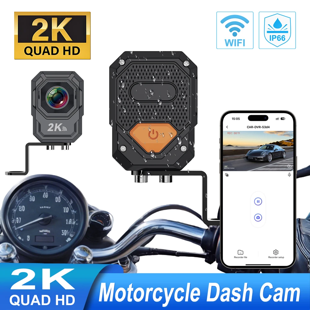  2K HD Motorcycle DVR WIFI Waterproof IP66 Moto Camera 150° Wide Angle Dash Cam Professional Riding Safety Recorder
