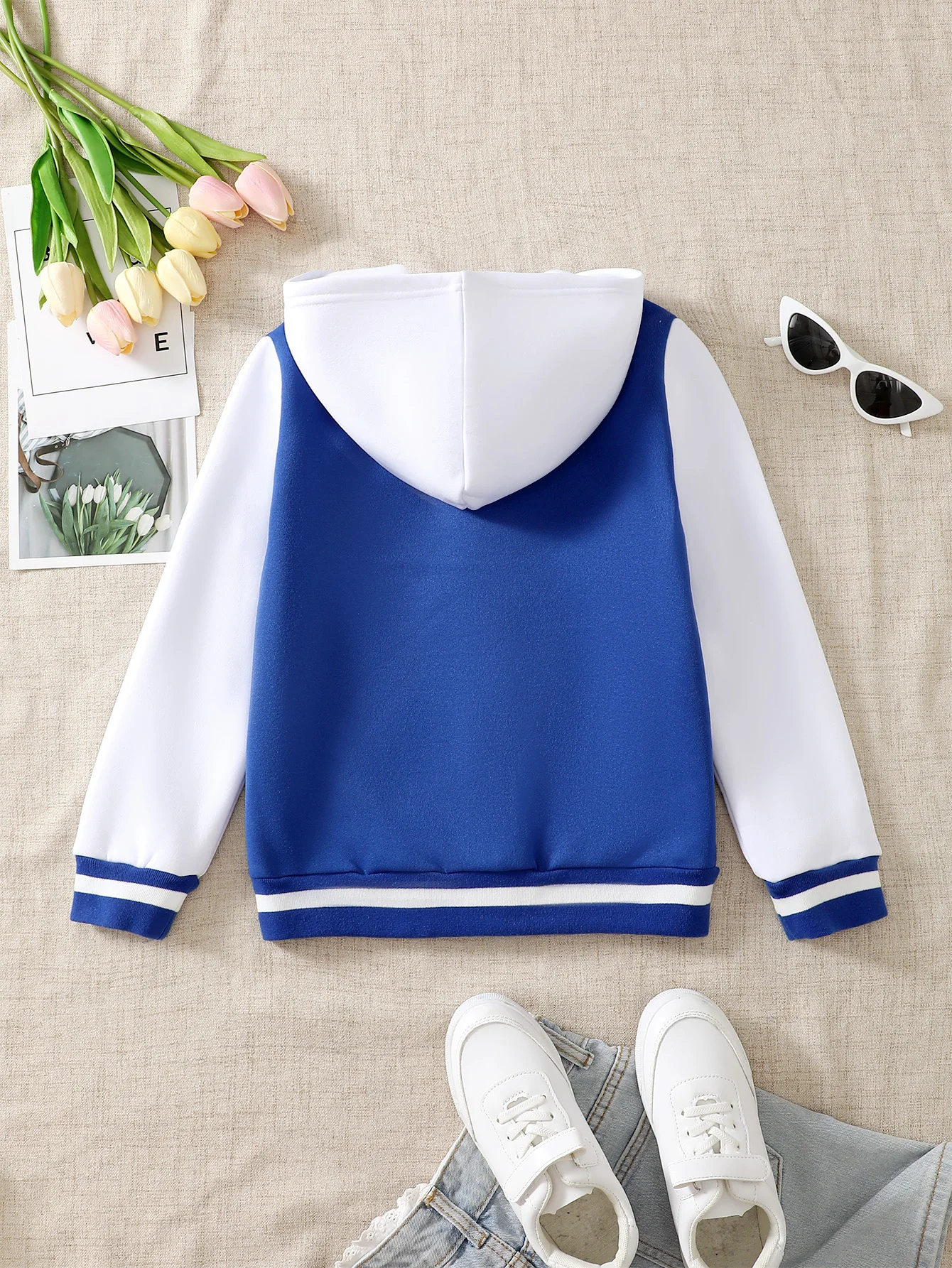 1pc Tween Boy Casual Sports Embroidered Letter Colorblock Fleece Hoodie Jacket, Autumn/Winter