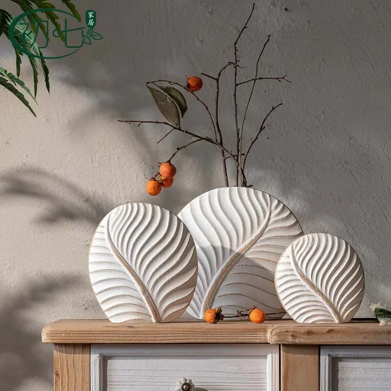 Medieval Style Zen Solid Wood Vase Wabi Sabi Desktop Dry Flower Arrangement Ornament for Living Room Homestay Decoration