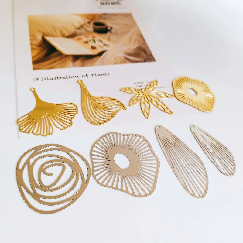 White K Gold Color Plated Simple Hollow Slice Eardrop Pendant Charms Jewelry Component Diy Handmade Material 4pcs