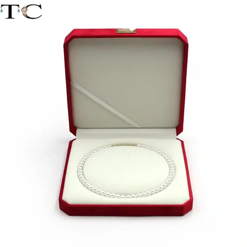 

Luxury Velvet Octagonal Pearl Necklace Box in Red Blue Green and Gray Flip-Top Jewelry Box Jewelry Store Display and Gifts Box