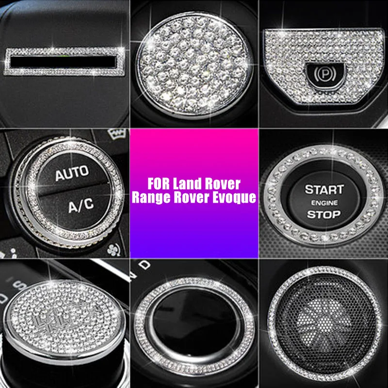 Car Crystal Rhinestones Interior Sticker Steering Wheel Multimedia Knobs For Land Rover Range Rover Evoque 2014-2018 Accessories