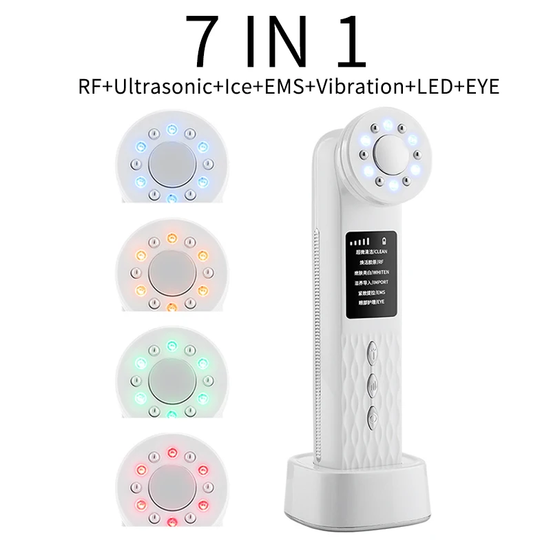 7 en 1 Micro-courant LED beauté du visage glace ultrasonique EMS dispositif de beauté Vibration élimination des rides masseur à main