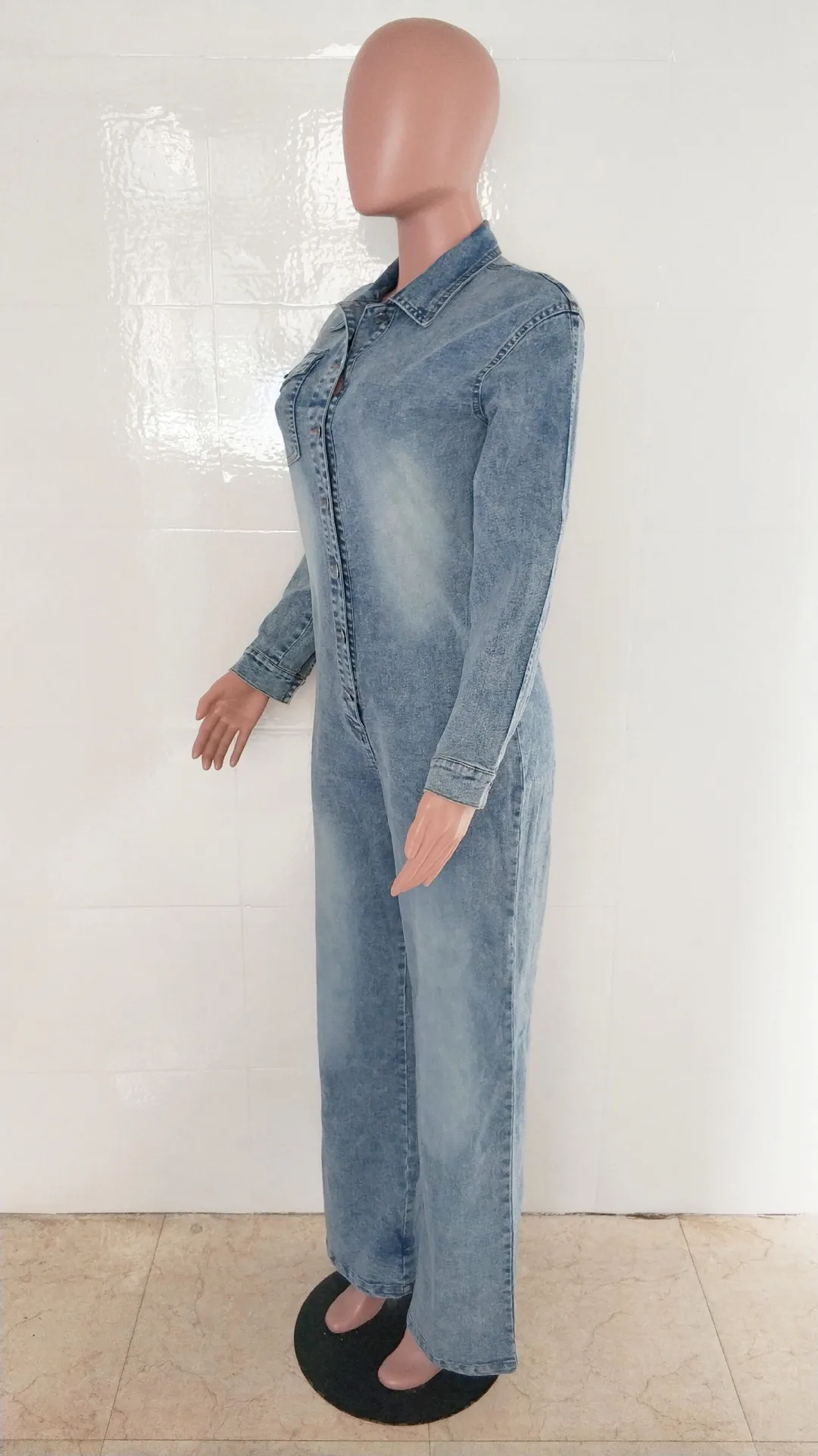 Dames slanke elastische taille denim jumpsuit met lange mouwen vrouwelijke dagelijkse kleding nieuwe gepersonaliseerde damesmode rechte jumpsuits