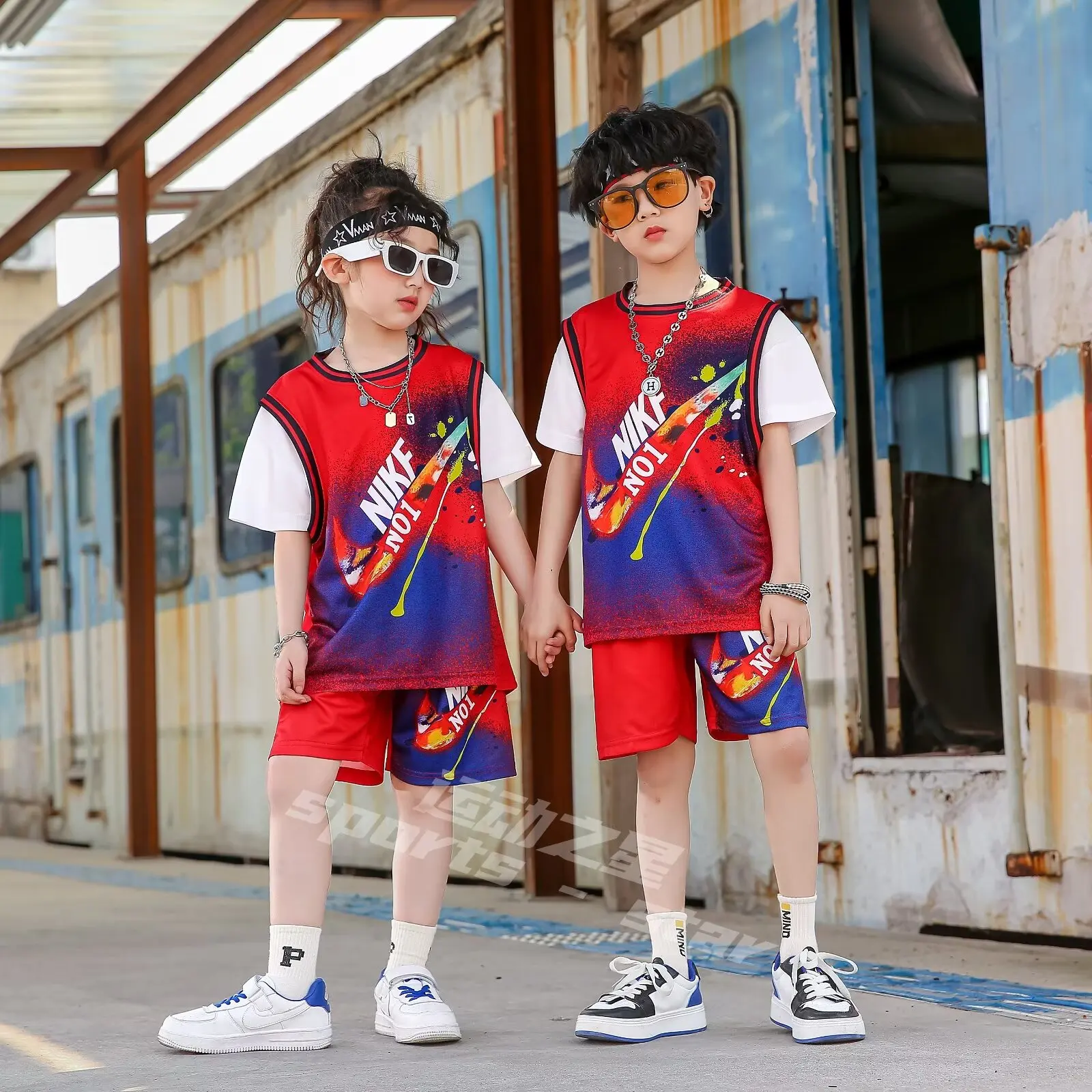 New Children's clothing suit comfortable running boys girls Basketball Jerseys Fake two-piece uniform kit primary school trainin