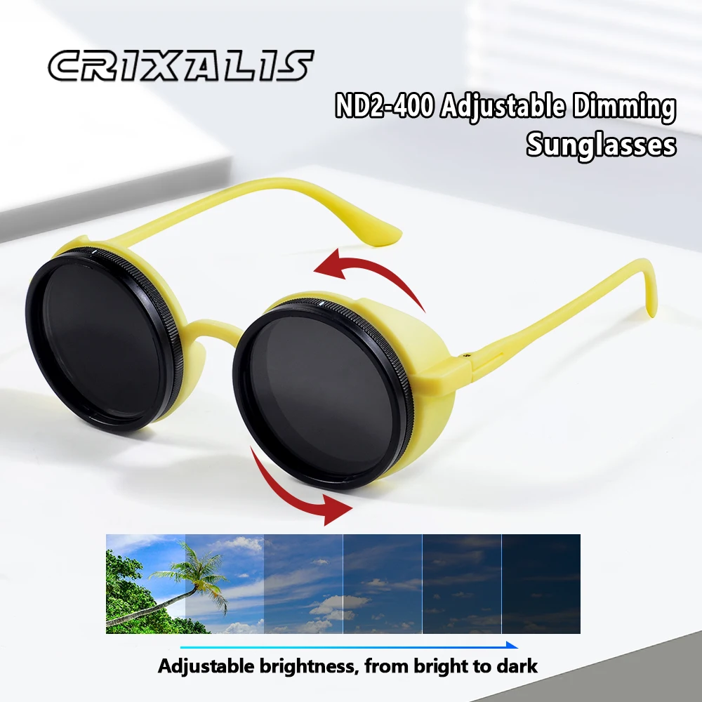 

CRIXALIS Handmade ND9 Adjustable Dimming Sunglasses Retro Punk round Men's Outdoor Fishing UV400 Polarized Sunglasses For Women