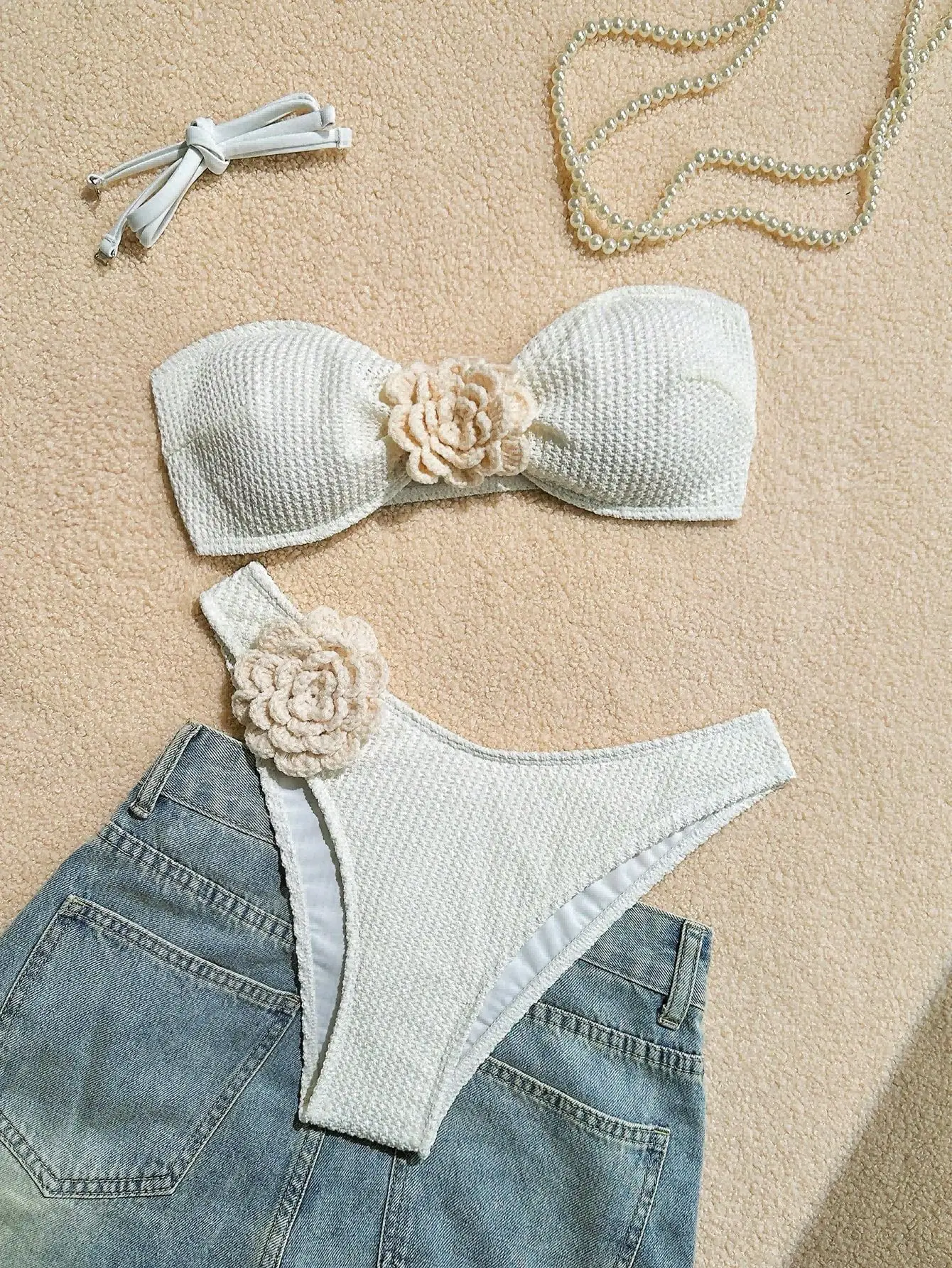 

Sexy Bandeau Bikini Set 2025 Women 3D Floral Pleate Push Up High Waist Swimsuit Summer Bathing Suit Holiday Swimwear Biquini