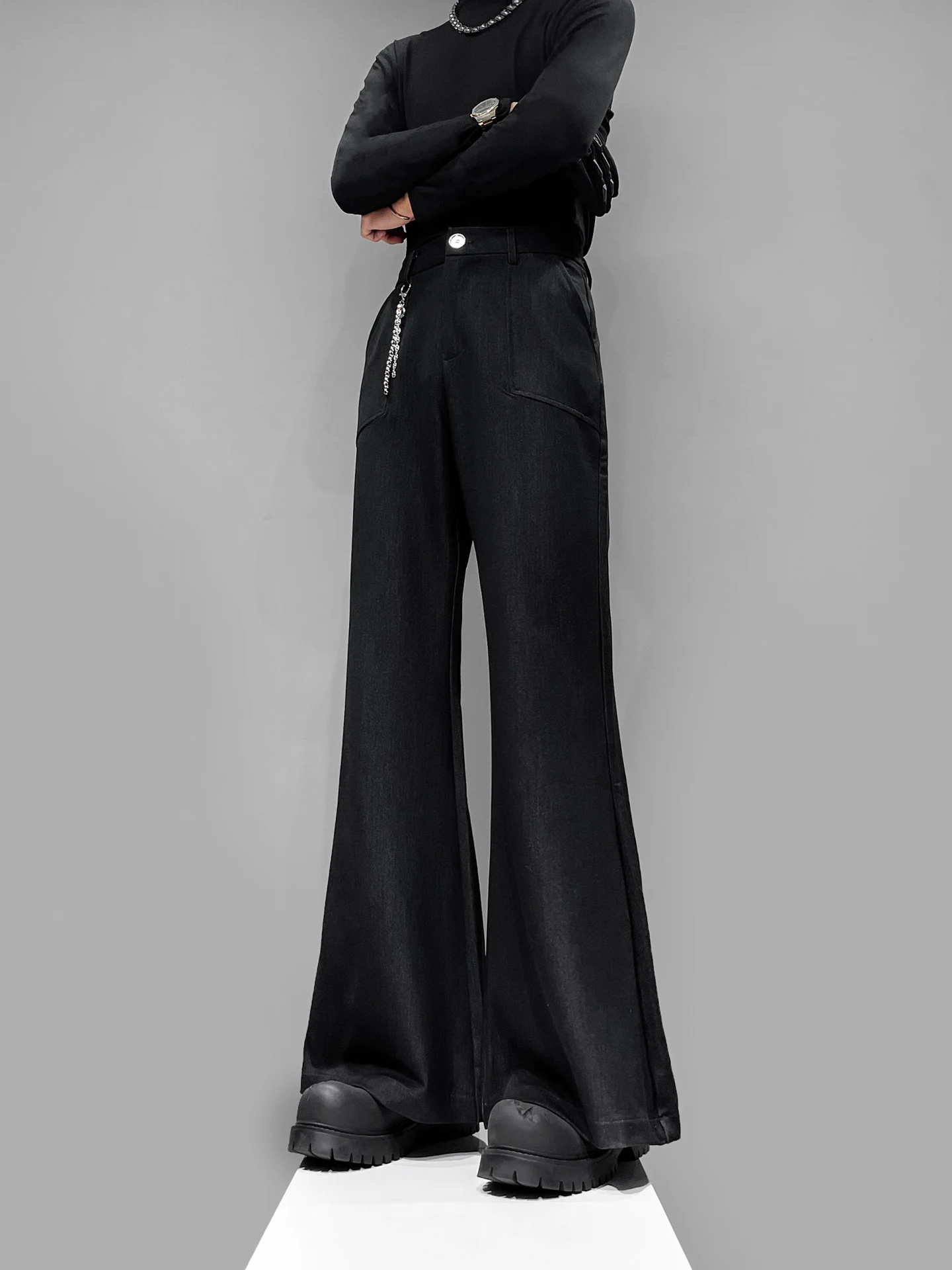 

Новые мужские брюки Bla Micro Flared: свободные, повседневные, широкие, в пол, с декоративной цепочкой, модные