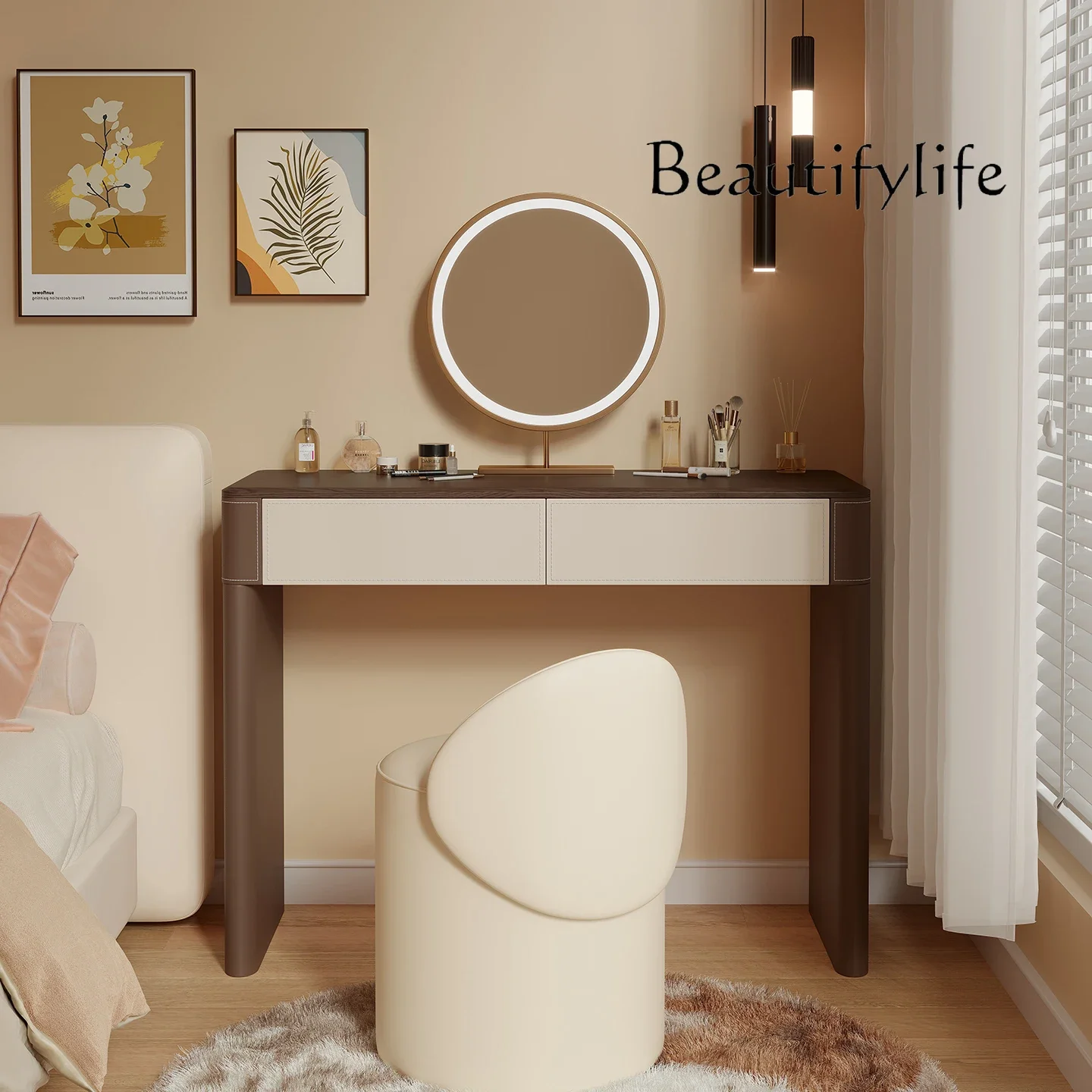 

туалетный столик Premium dresser, deep coffee integrated bedroom, wabi-**** retro makeup table, modern simple small apartment ta