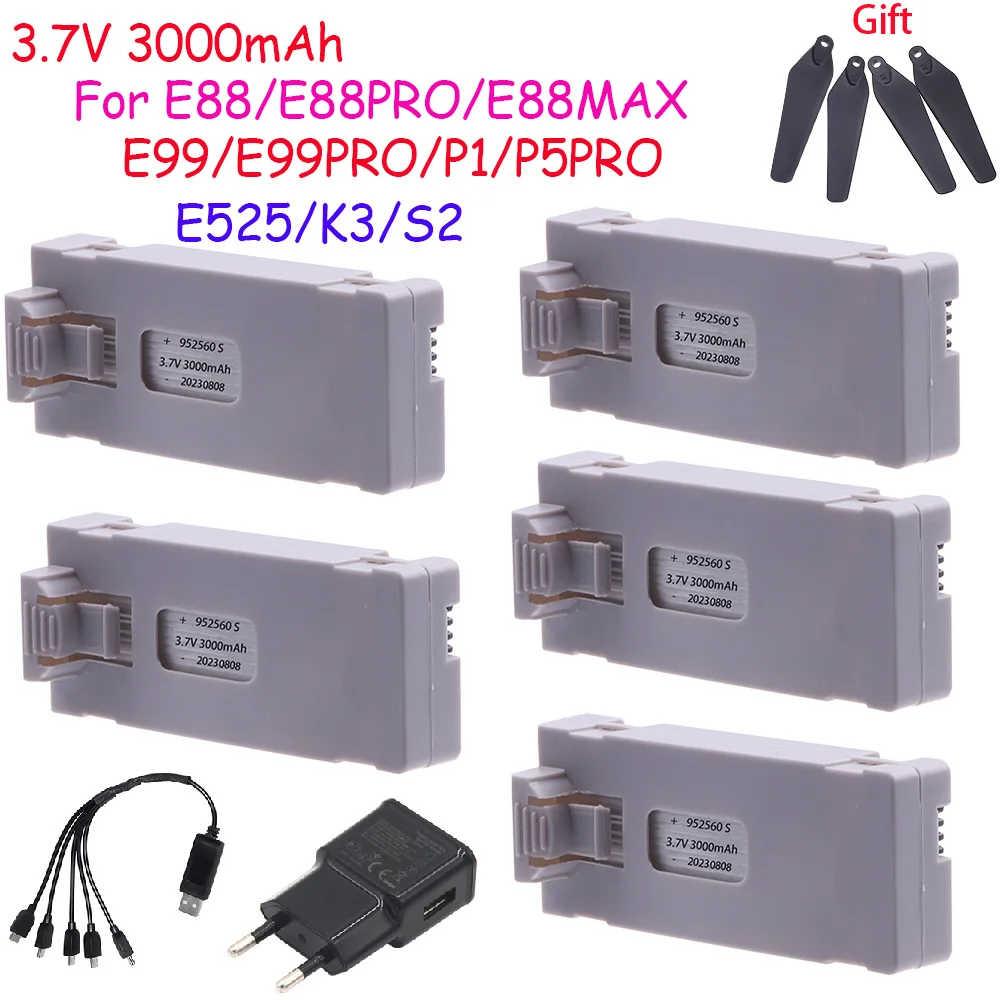 3.7V 3000Mah RC Drone Battery Accessory For E88 E88PRO Ls-E525 E525PRO P1 K3 S2 Charger Mini Uav Drone Battery Special Rc Parts