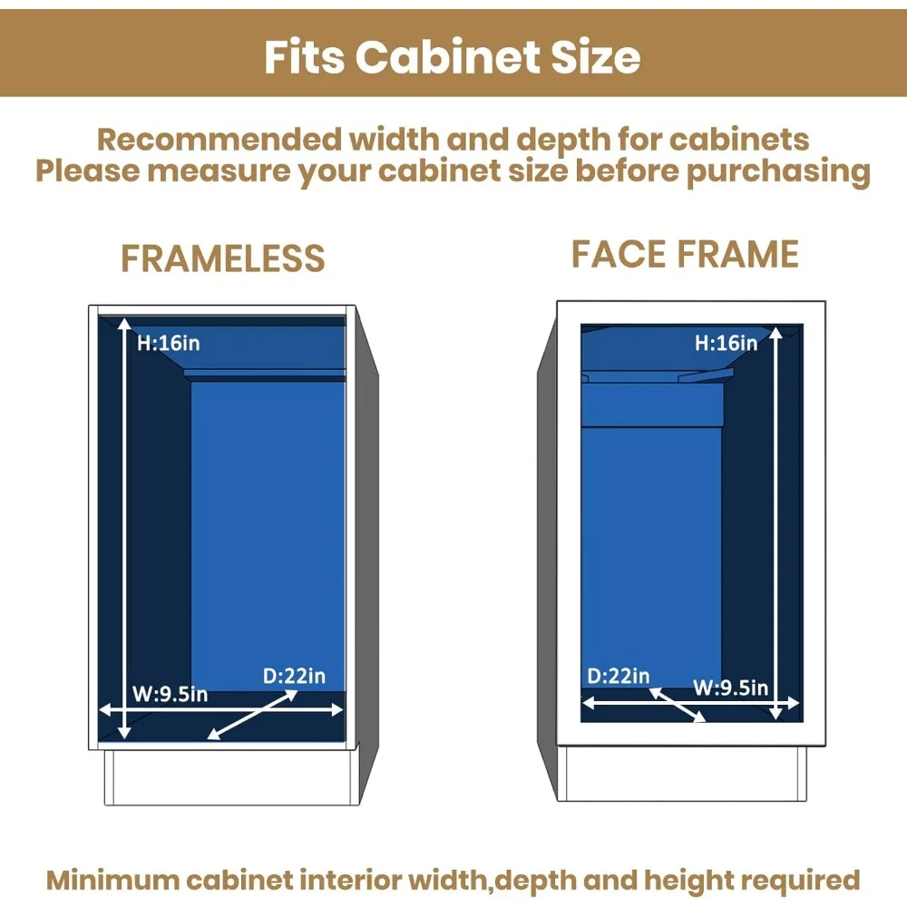 منظم درج منزلق عالي التحمل، 9 عريض × 21 عميق، رف خشبي لتخزين الخزانة، حل سحب الخزانة الأساسية