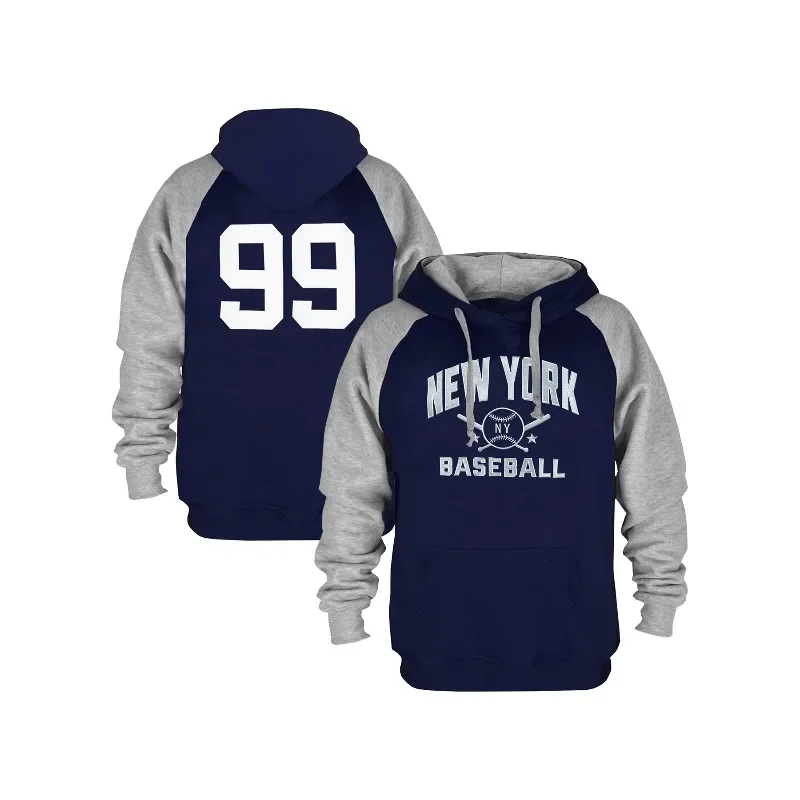 Nueva York Bordada # Sudadera con Capucha de Béisbol 99 para Hombre y Mujer, Color Azul Marino y Gris, Estilo Raglán, Diseño Vintage, Informal, Deportiva